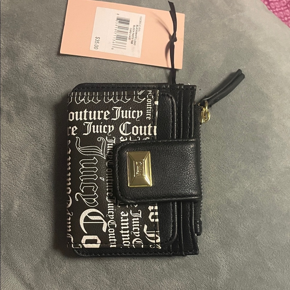 NWT Juicy Couture Black/White Logo Block Party Tab Card Case